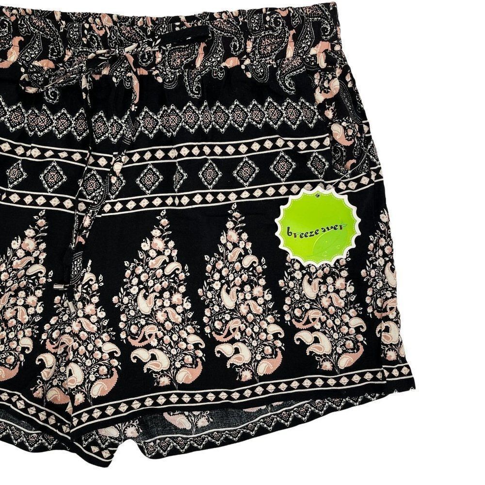 Breeze Ever Loose High Waisted Boho Paisley Print Rayon Shorts Black Large - Picture 3 of 5
